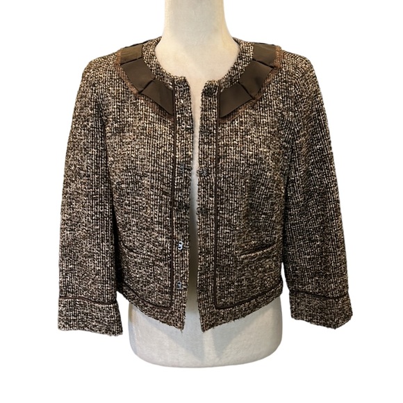 Talbots Collection Brown Tweed Italian Fabric Cropped Blazer - 8 - Picture 2 of 12